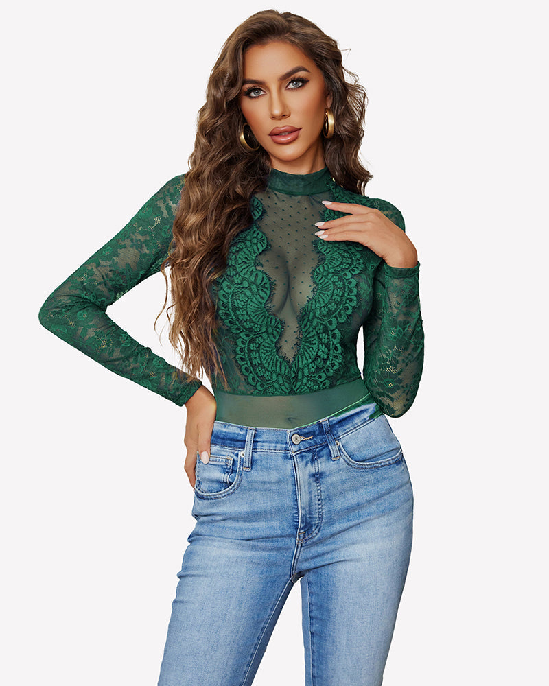 Lace Teddy Going Out Turtleneck Bodysuits Top