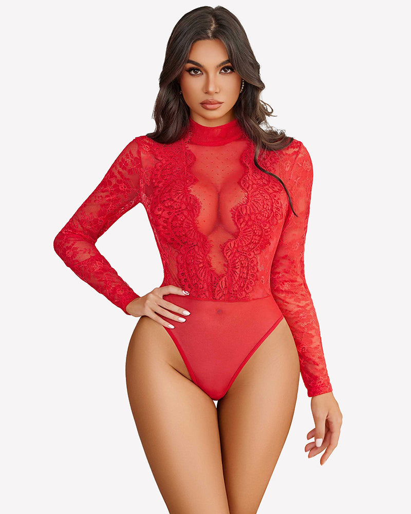 Lace Teddy Going Out Turtleneck Bodysuits Top