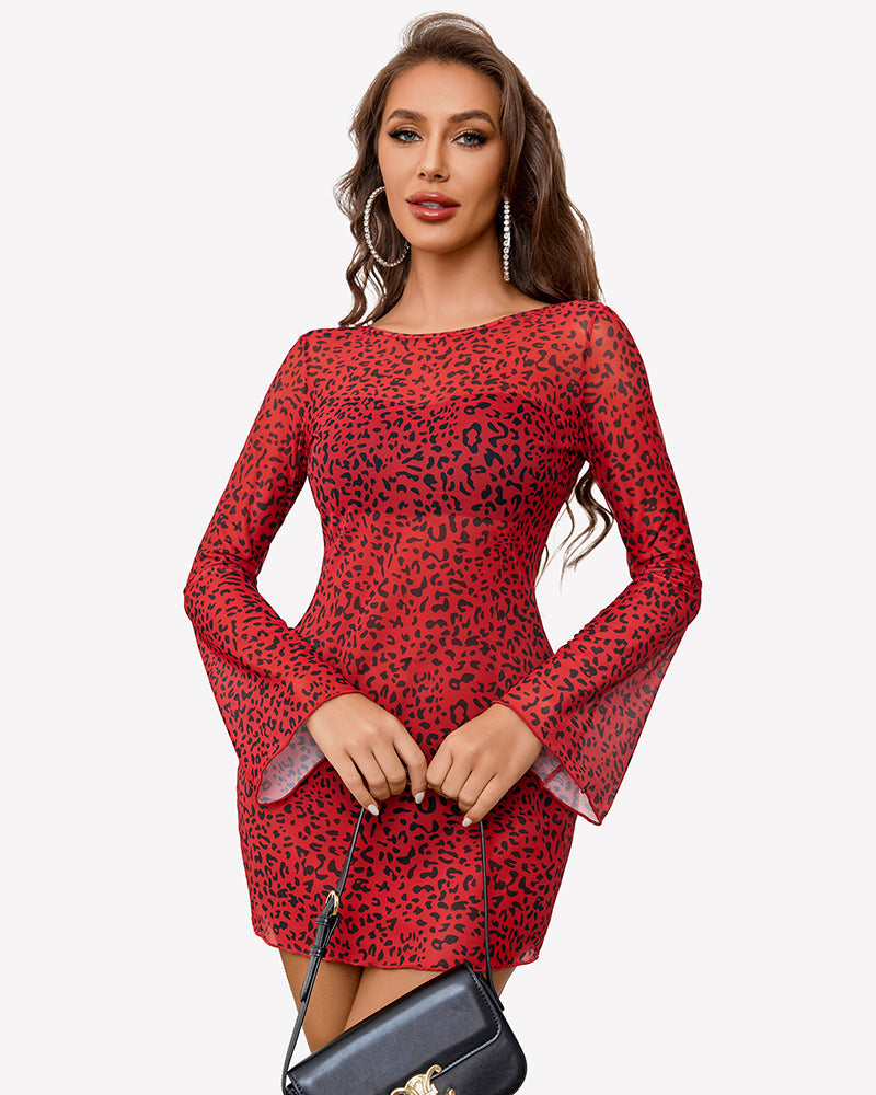 Mesh Backless Bell Sleeve Mini Dresses