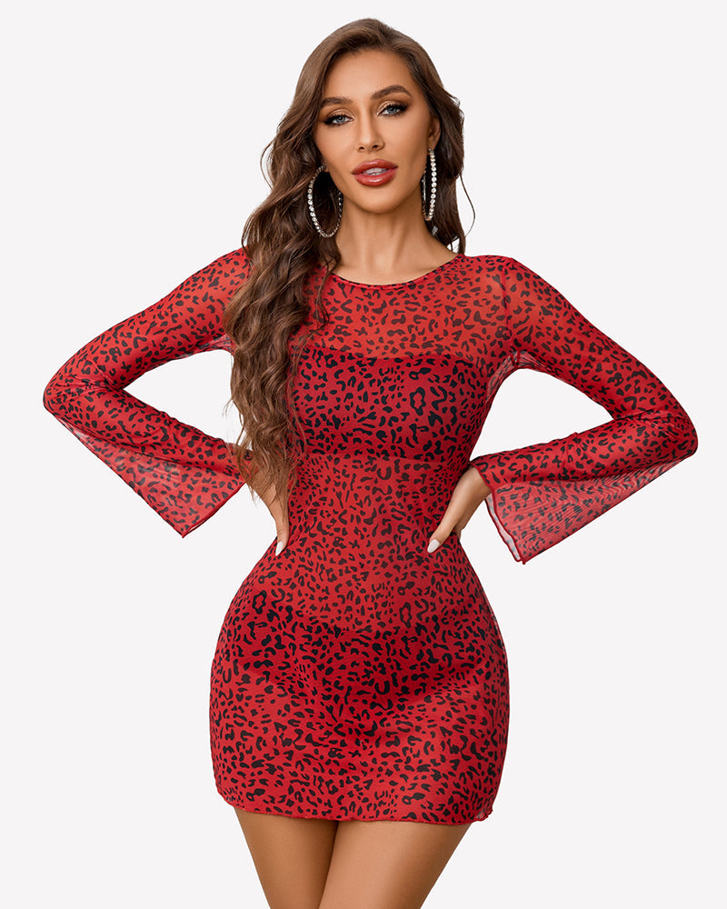 Mesh Backless Bell Sleeve Mini Dresses