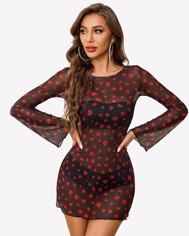 Mesh Backless Bell Sleeve Mini Dresses