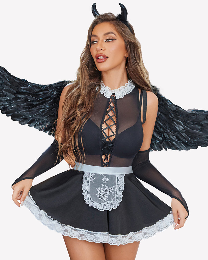 Maid Lingerie Costumes with Sheer Gloves