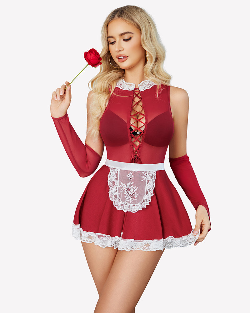 Maid Lingerie Costumes with Sheer Gloves