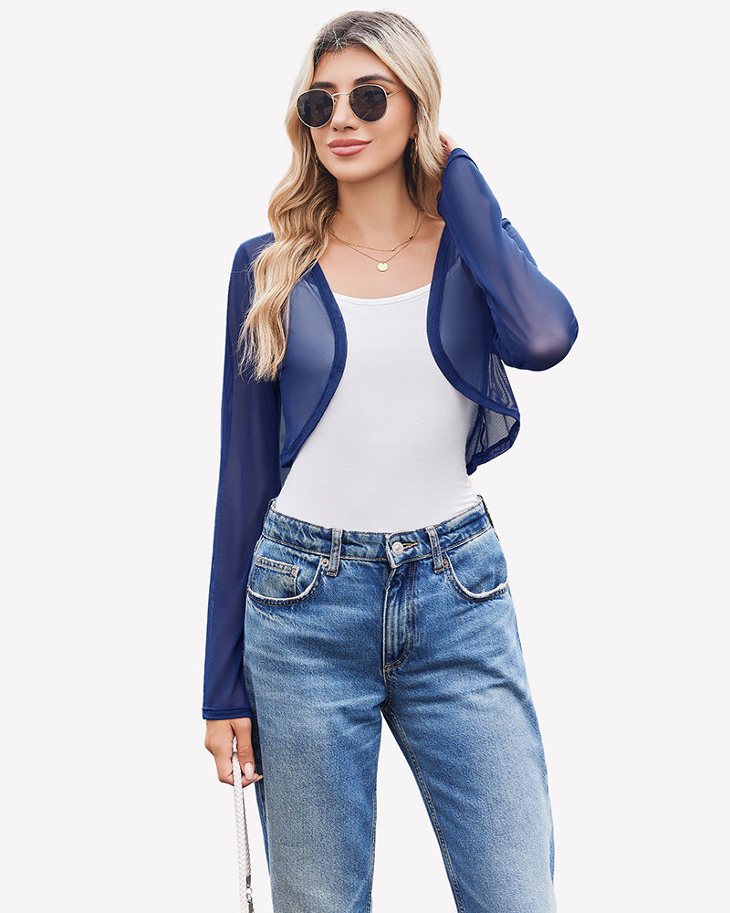 Sheer Shrugs Long Sleeve Cropped Cardigan