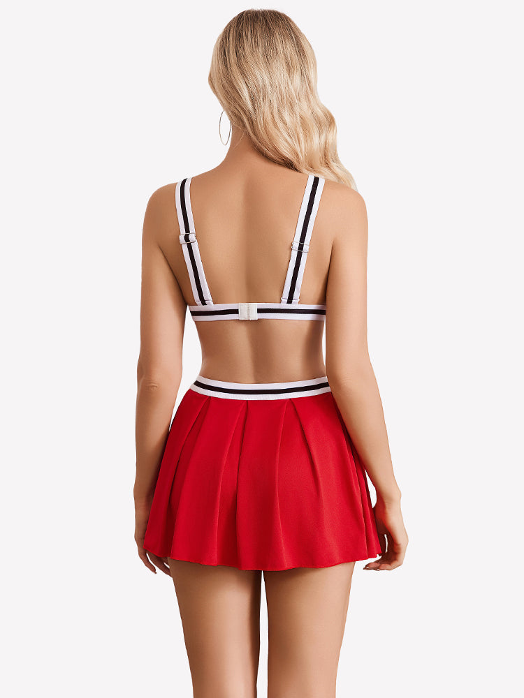 Costume Hollow Crop Top Pleated Skirts Set