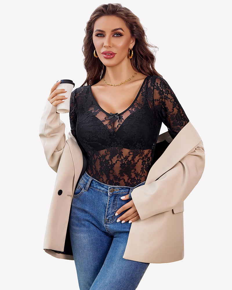 Long Sleeve Sheer Mesh Bodysuit