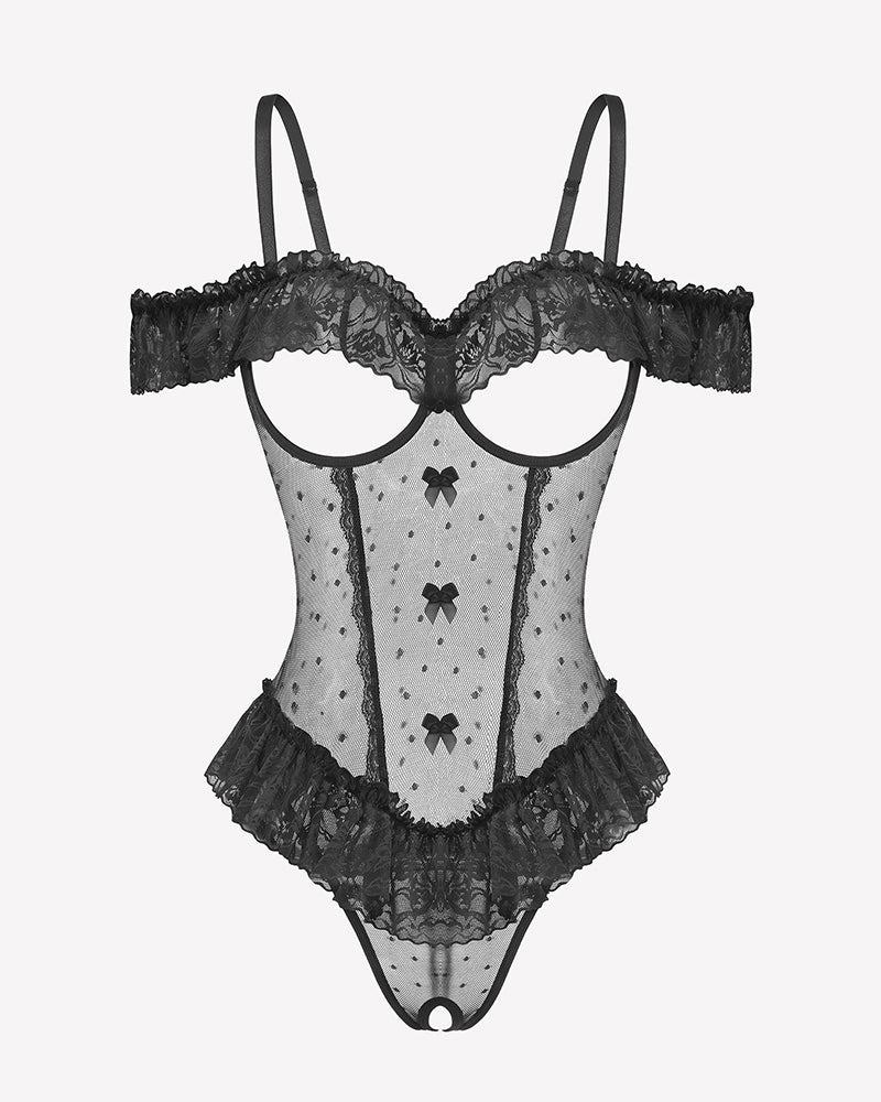 V Neck Bodysuit Lace Ruffle Rave Outfits