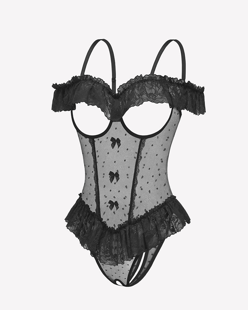 V Neck Bodysuit Lace Ruffle Rave Outfits