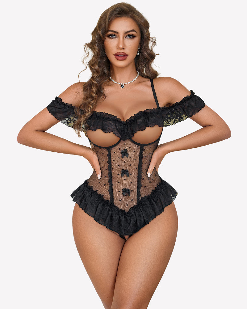 V Neck Bodysuit Lace Ruffle Rave Outfits