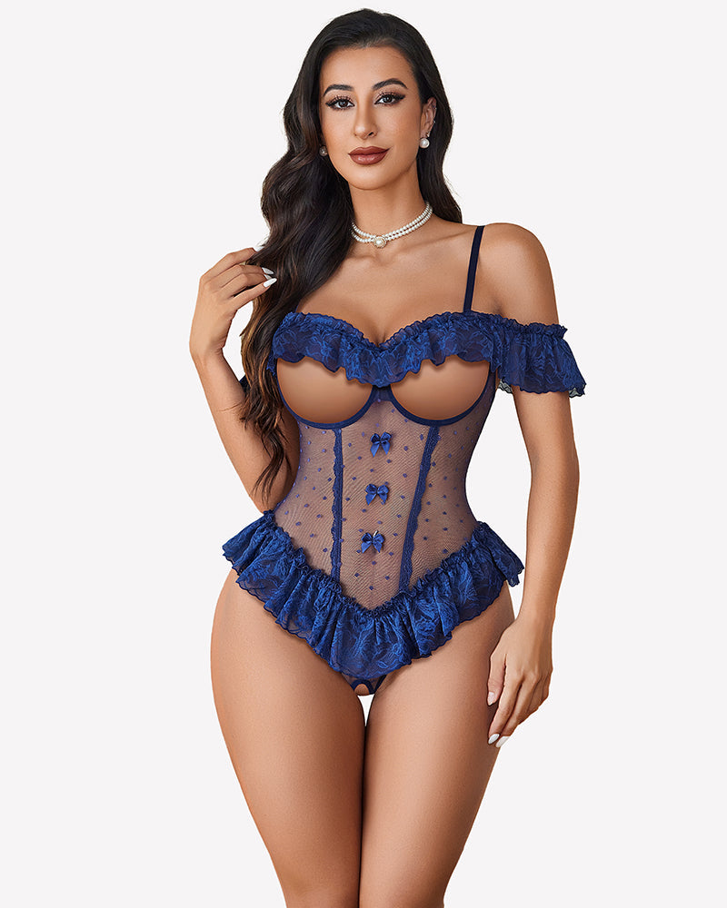 V Neck Bodysuit Lace Ruffle Rave Outfits