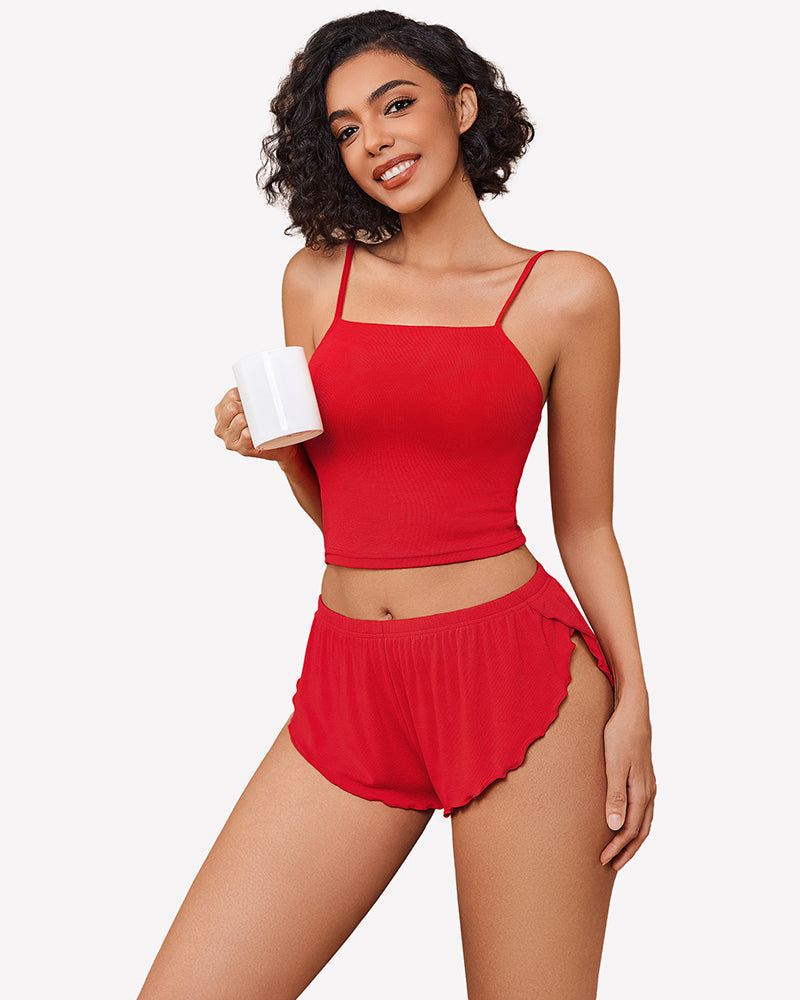 Ribbed Pajama Set Side Slit 2 Piece PJ Set