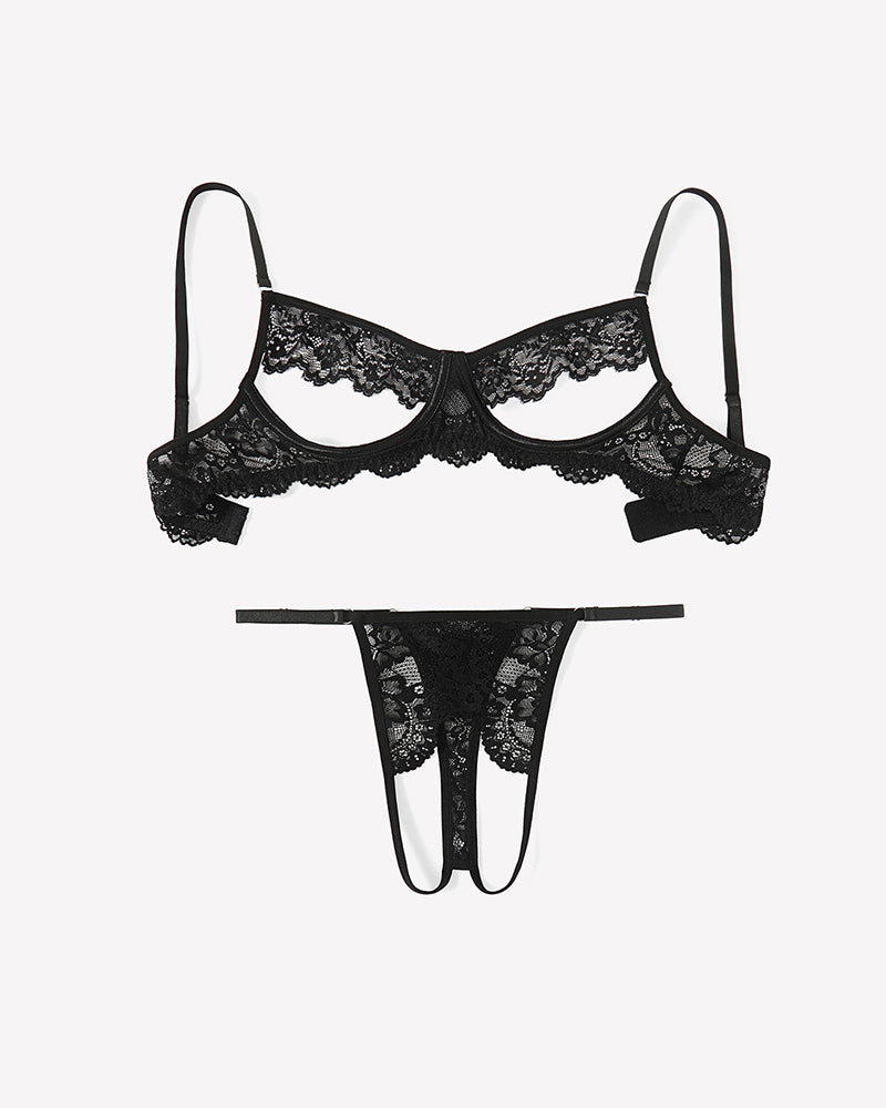 Floral Lace Cutout Lingerie Set
