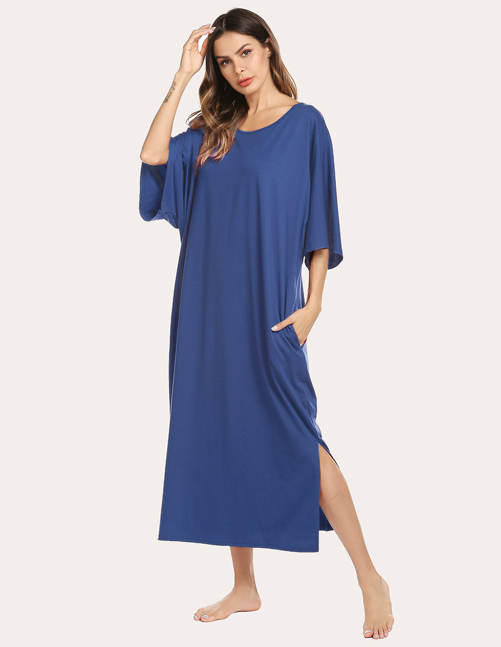 Ekouaer Oversized Split Hem Nightdress (US Only)