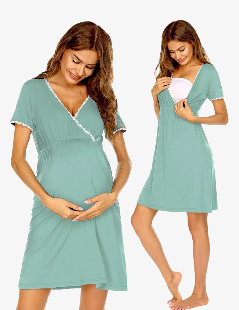 Nursing Nightgown Short Sleeve Maternity Breastfeeding Dress
