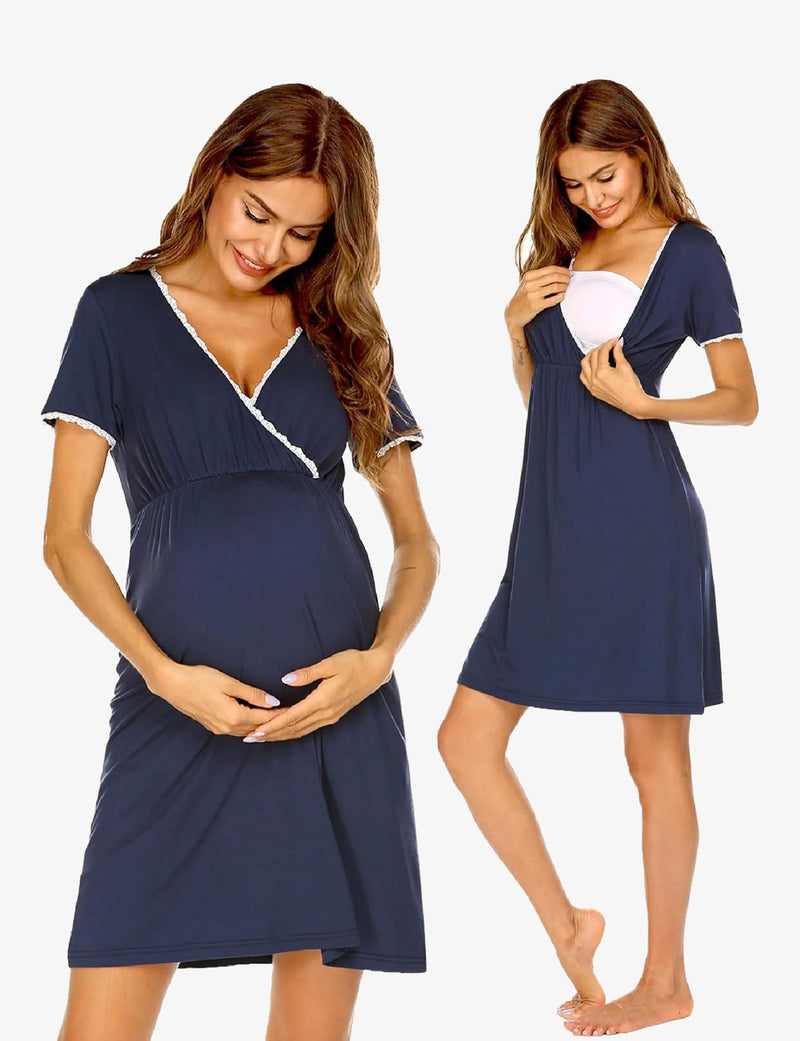 Nursing Nightgown Short Sleeve Maternity Breastfeeding Dress