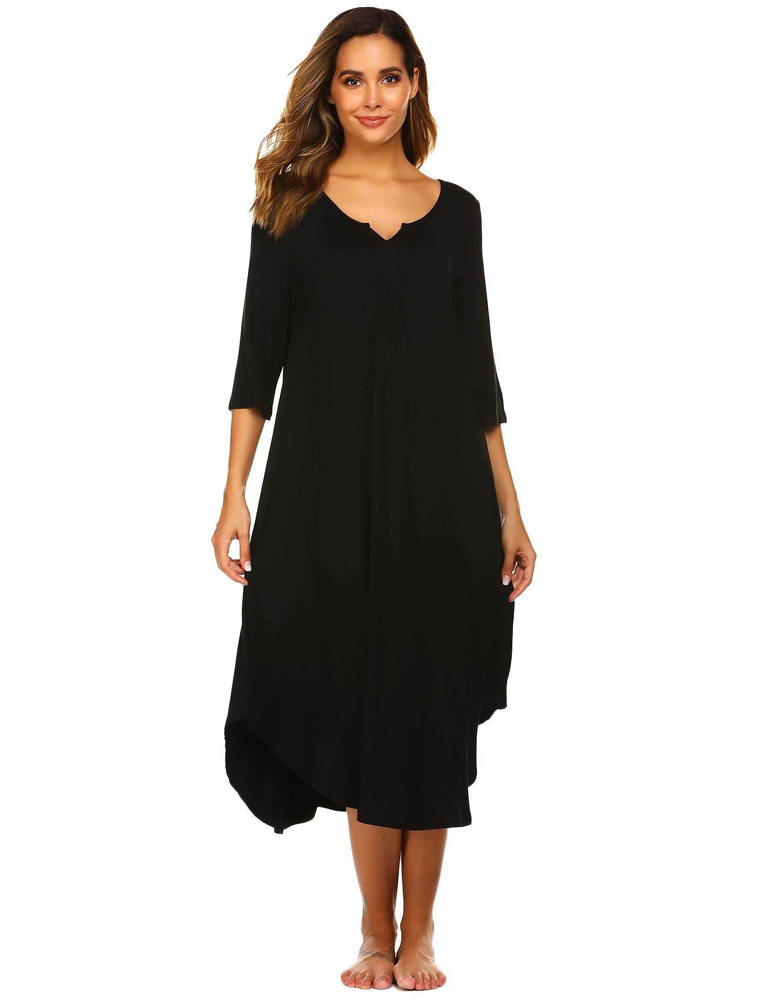 3/4 Sleeve Asymmetrical Hem Nightdress (US Only)