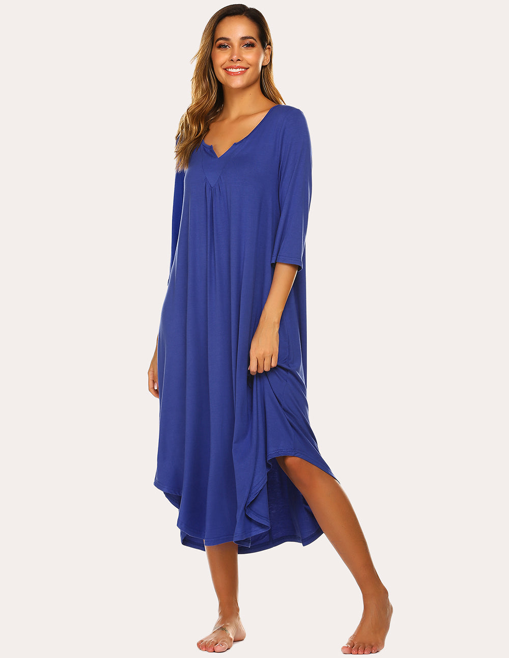 3/4 Sleeve Asymmetrical Hem Nightdress (US Only)