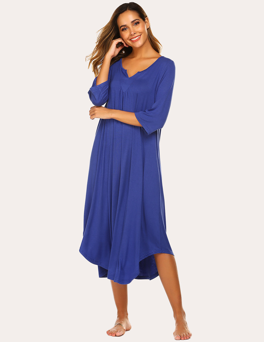 3/4 Sleeve Asymmetrical Hem Nightdress (US Only)