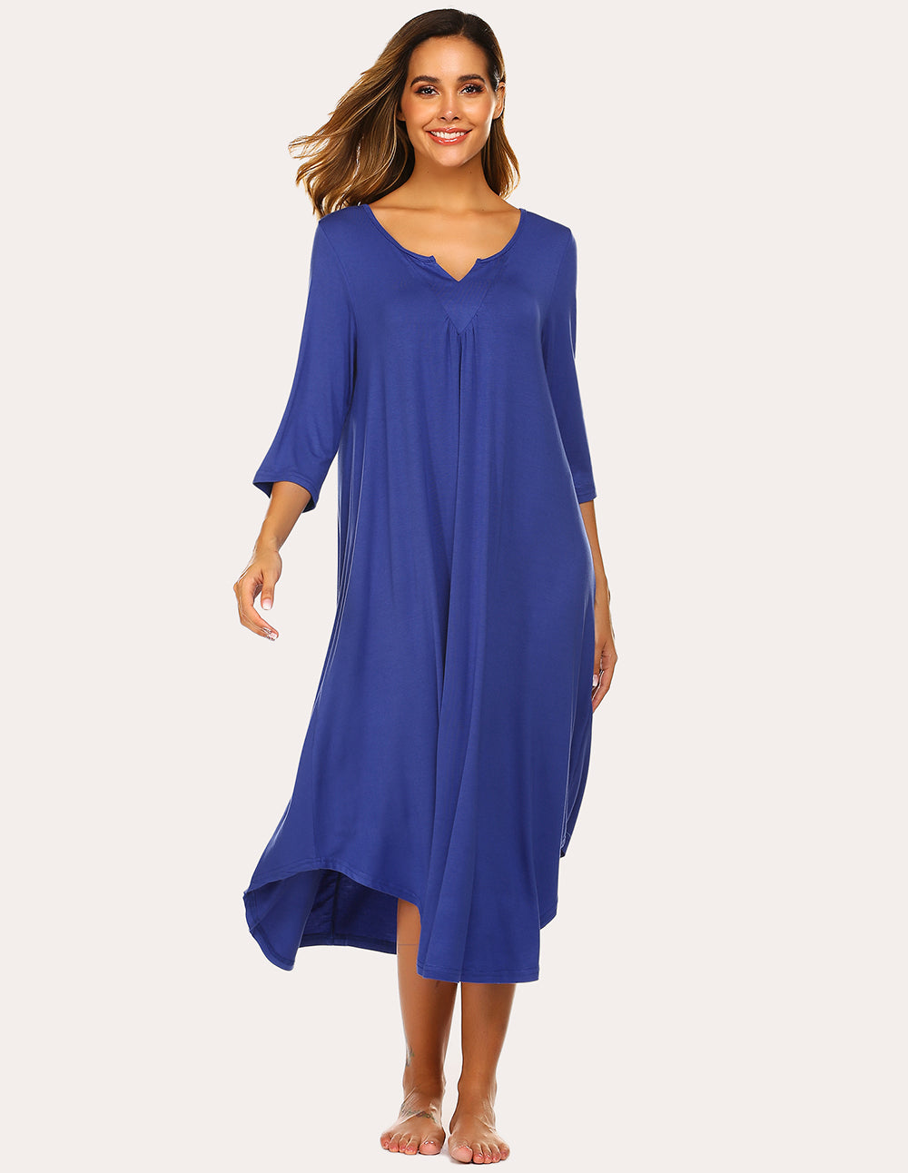 3/4 Sleeve Asymmetrical Hem Nightdress (US Only)