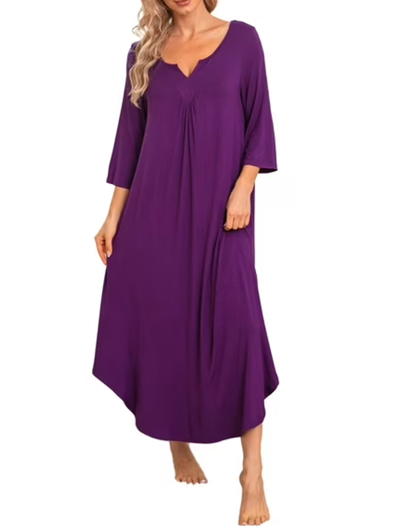 3/4 Sleeve Asymmetrical Hem Nightdress (US Only)