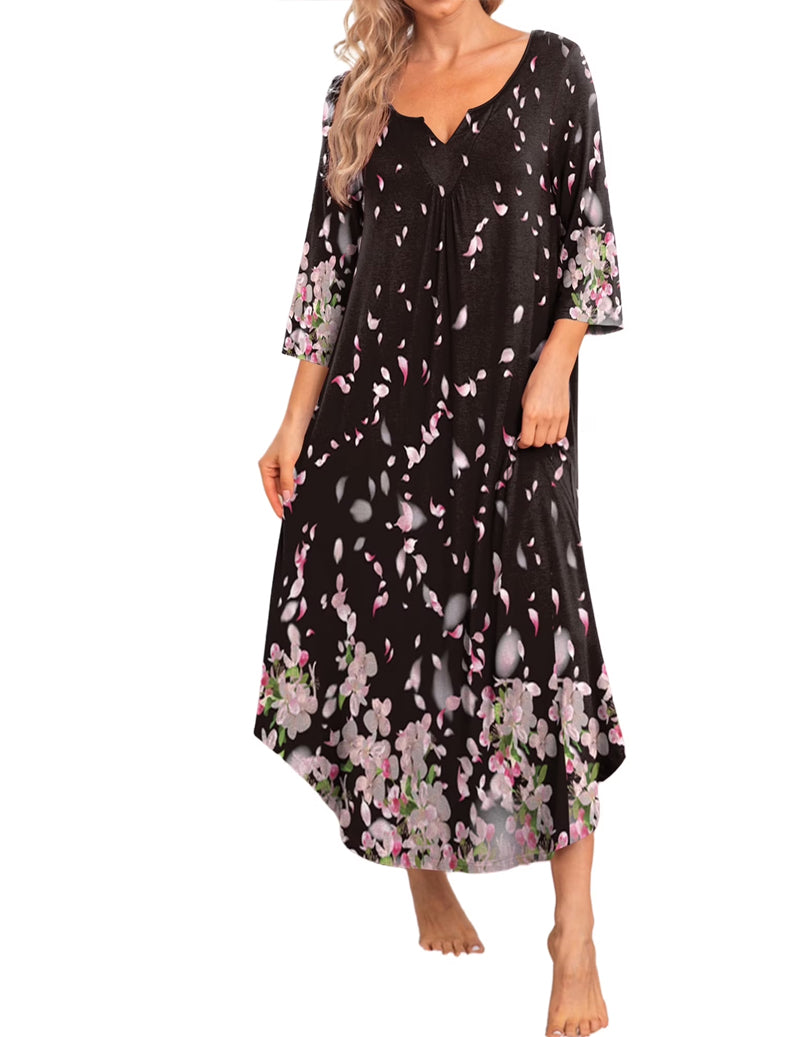 3/4 Sleeve Asymmetrical Hem Nightdress (US Only)