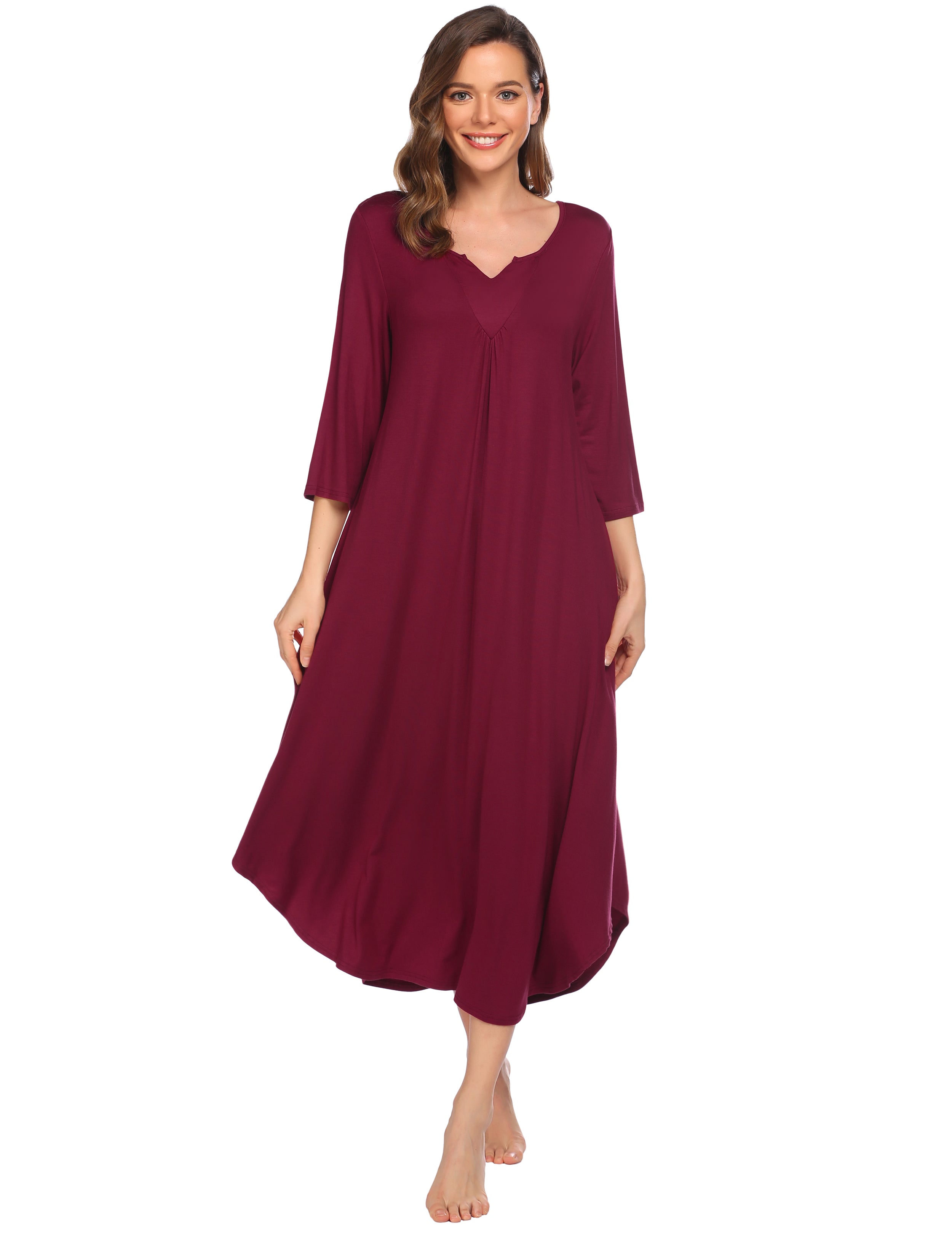 3/4 Sleeve Asymmetrical Hem Nightdress (US Only)