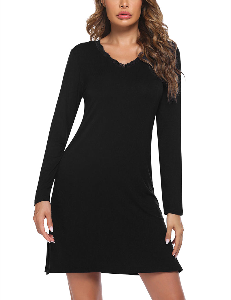 Long Sleeve Nightgowns Lace Night Dress (US Only)