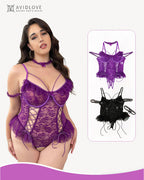 Plus Size Sheer Lace Bodysuits