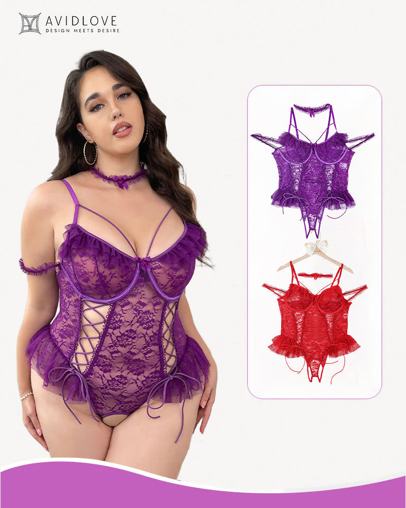 Plus Size Sheer Lace Bodysuits