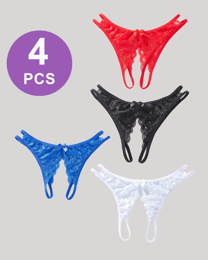 Lace  Bows  Open-Cut Panties Set