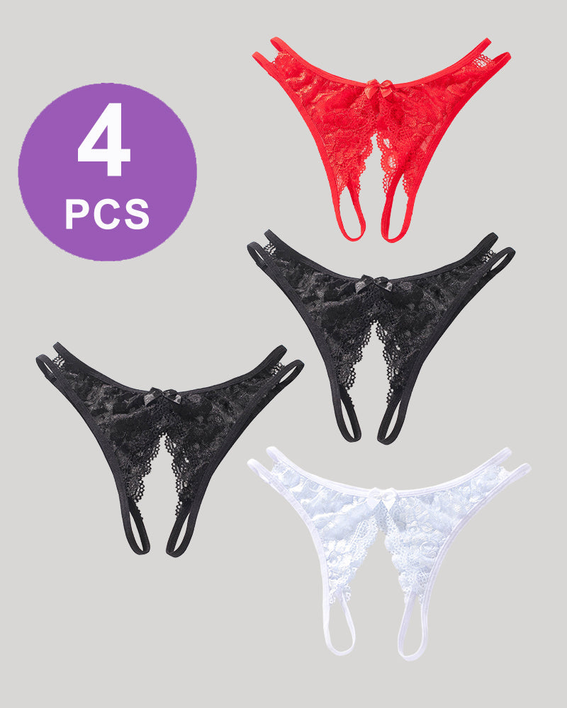 Lace  Bows  Open-Cut Panties Set