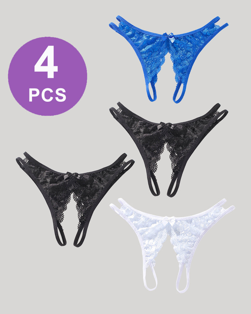 Lace  Bows  Open-Cut Panties Set