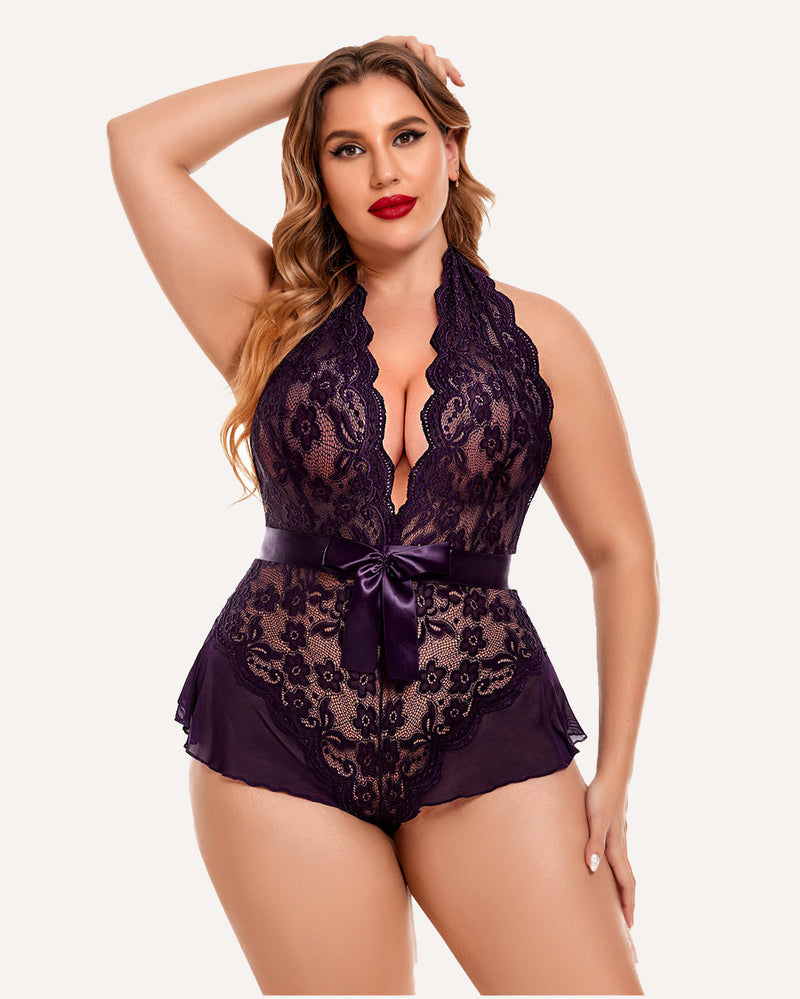 Plus Size Halter Lace Bodysuit