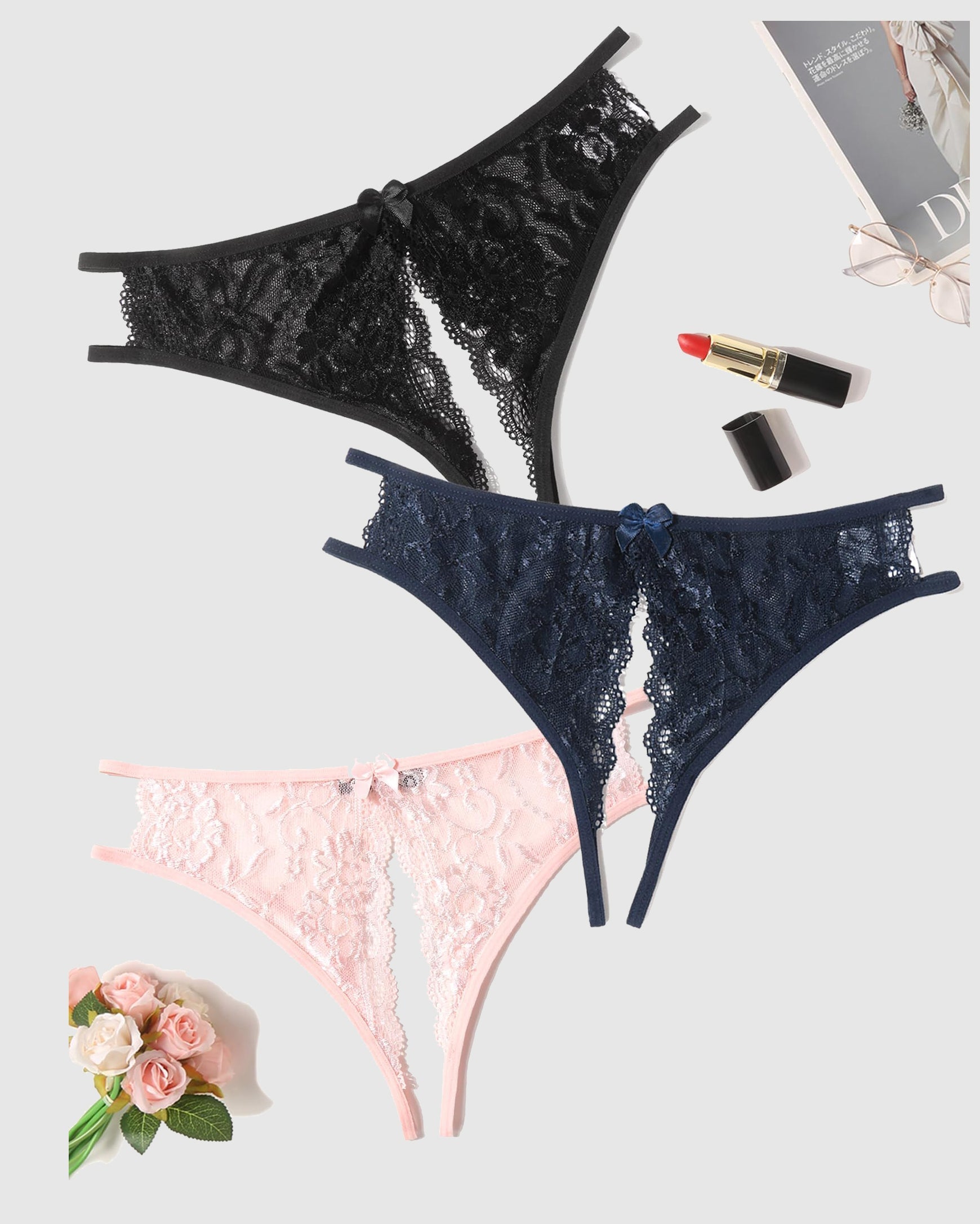 Lace Panties Floral Lace Briefs with Bow