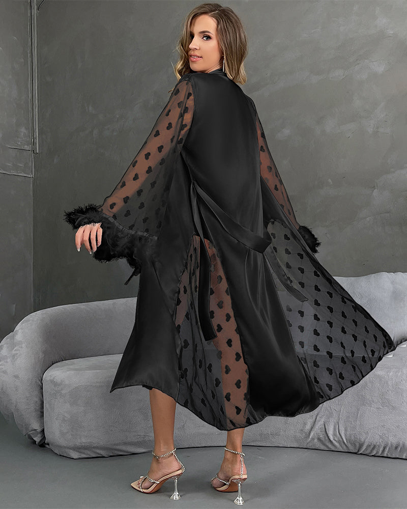 Heart Feather Sleeves Nightgown With Belt