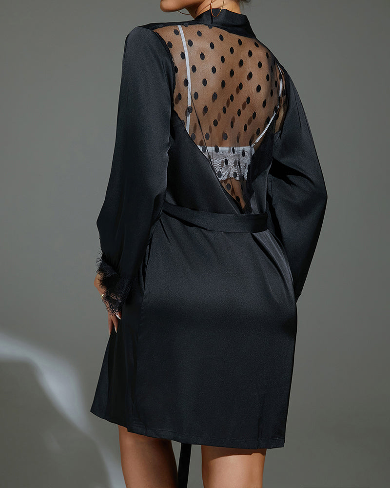 Sheer Heart Lace Backless Robe With Belt