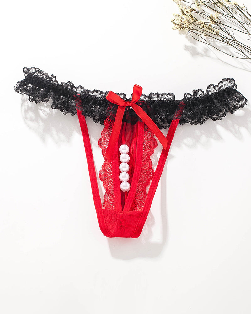 Lace Low-Rise Pearl Thong Panties
