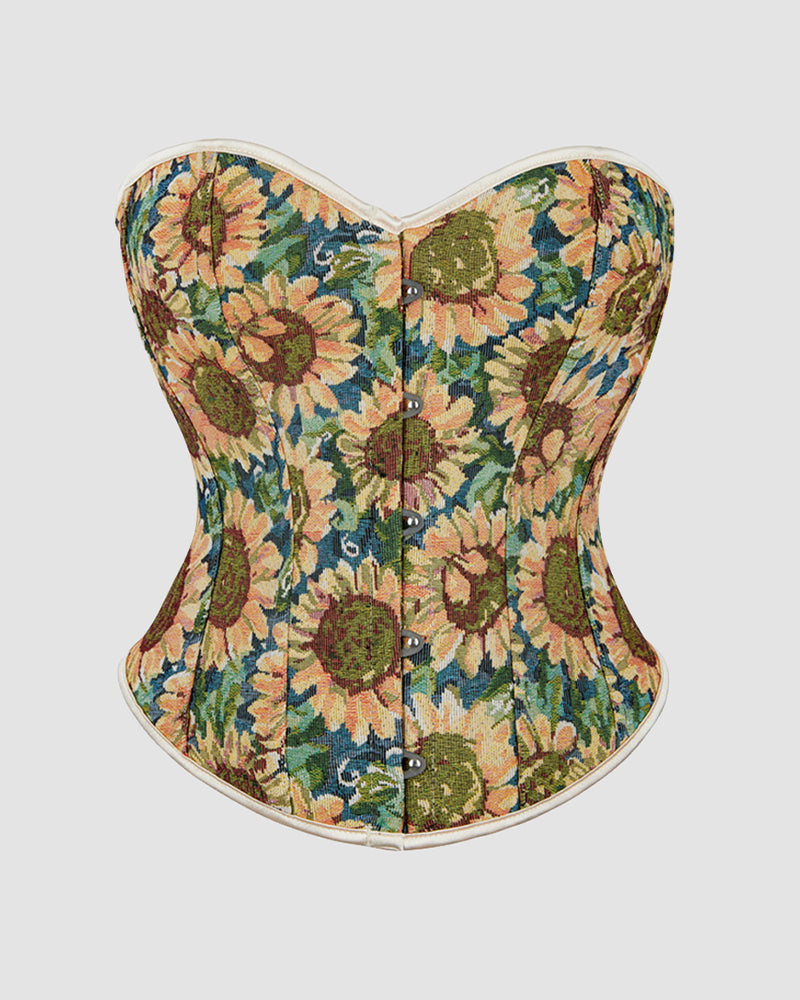 1930s 12 Boned Cotton Sunflower Corset