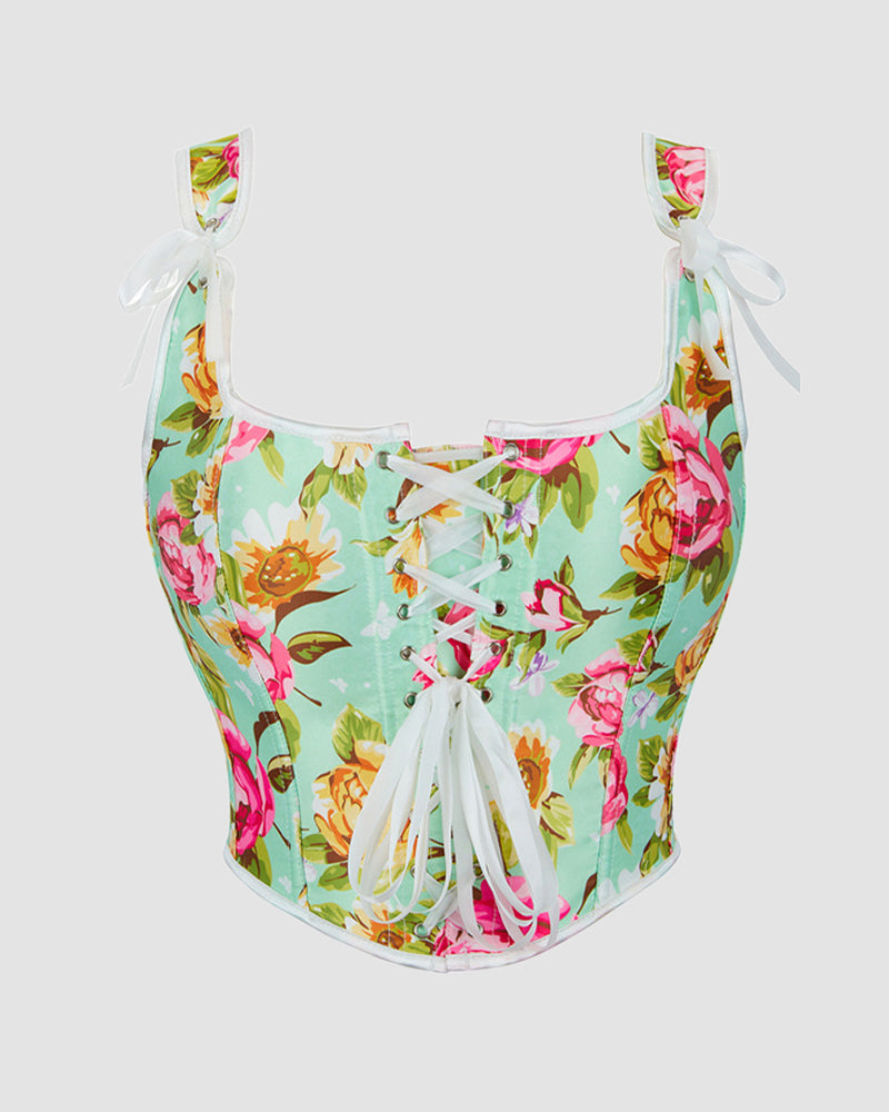 1930s 13 Boned Cotton Floral Pattern Corset