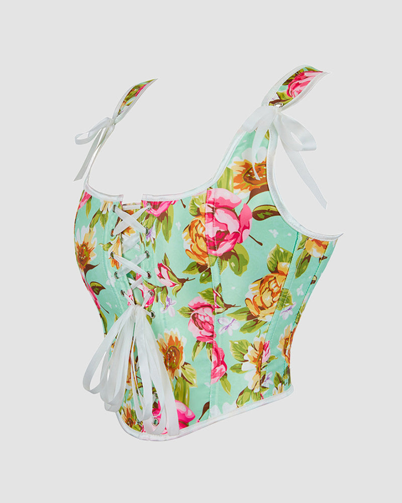 1930s 13 Boned Cotton Floral Pattern Corset