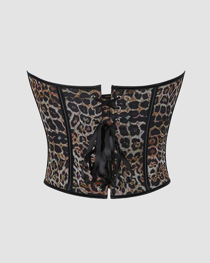 1960s 14 Boned Cotton Leopard Single Breasted Corset