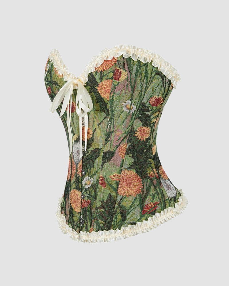 1930s 12 Boned Cotton Painting Lace Corset