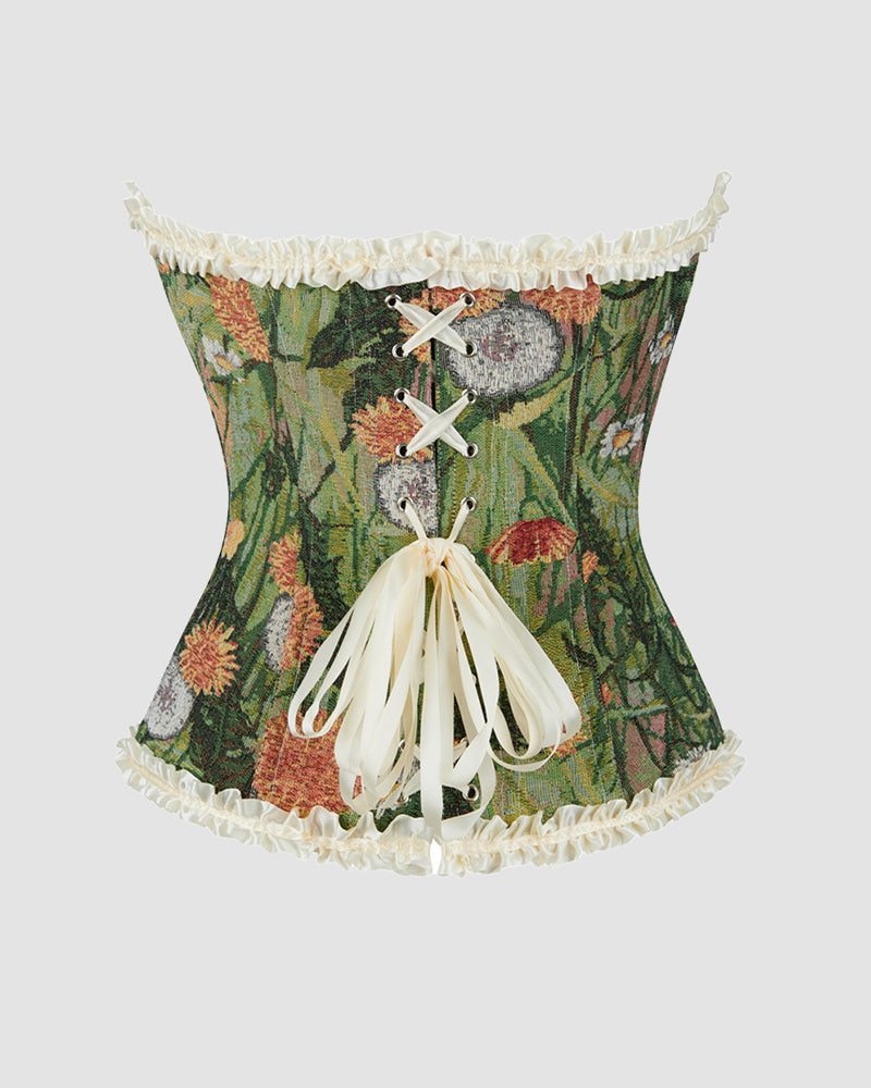 1930s 12 Boned Cotton Painting Lace Corset
