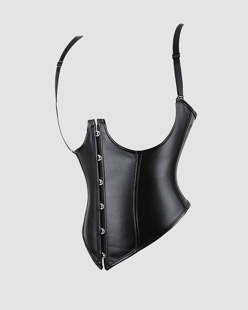 1980s 10 Boned Leather Suspenders Corset