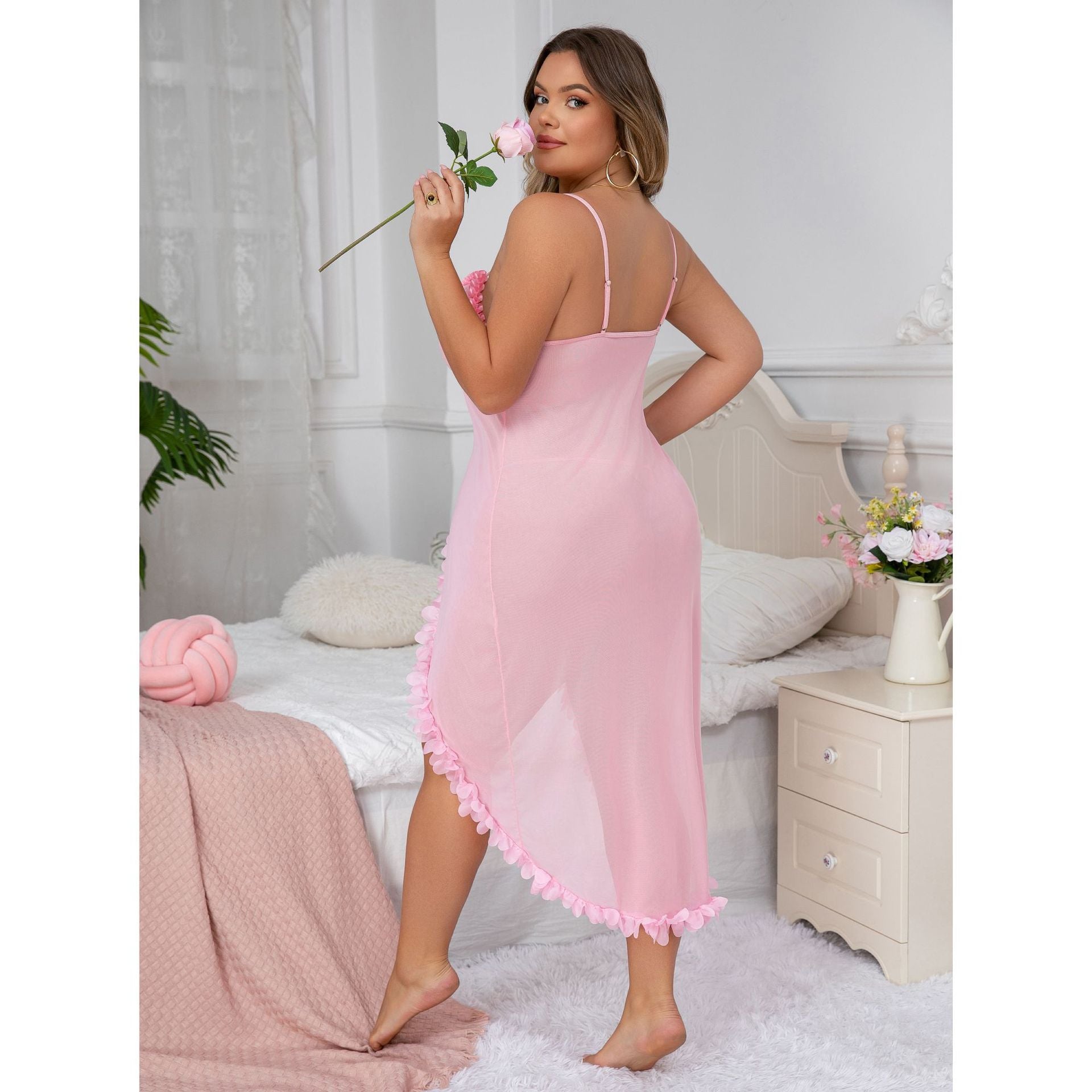 Plus Size Semi-sheer Slit Suspender Dress
