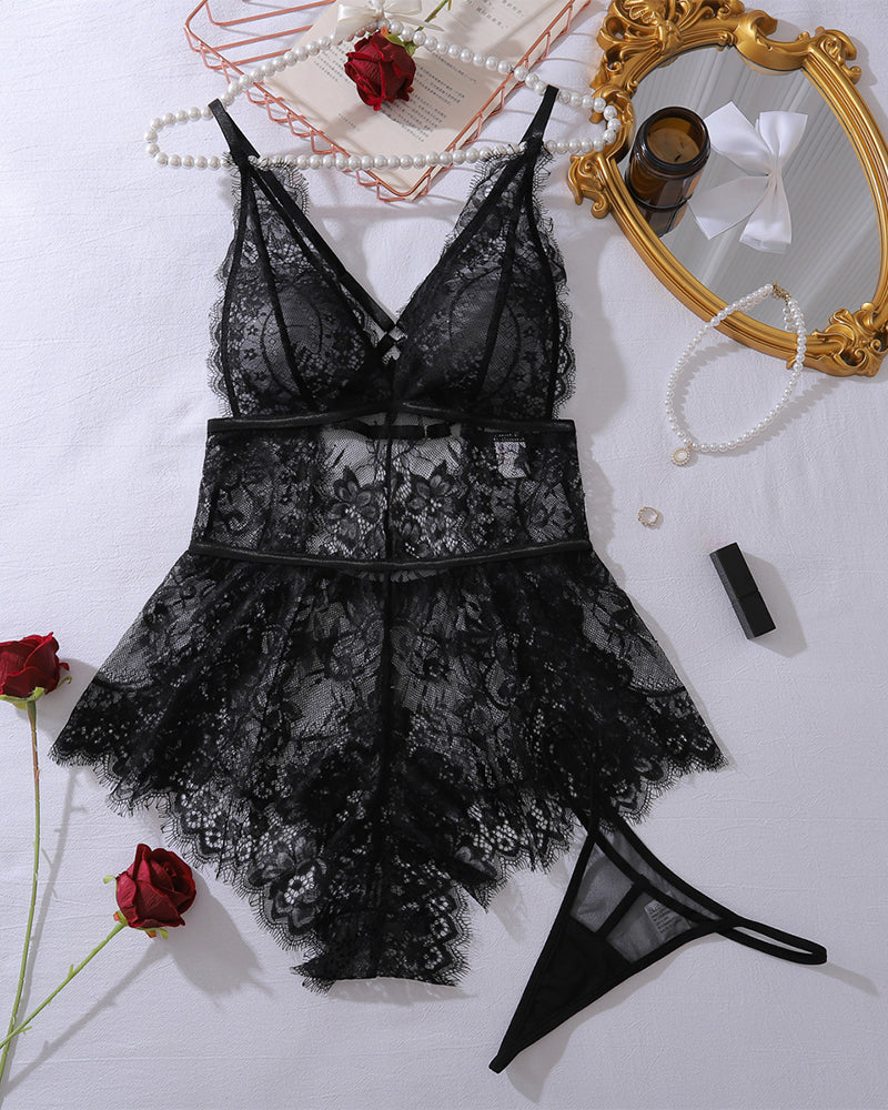 Deep V Neck Mini Eyelash Bodysuits