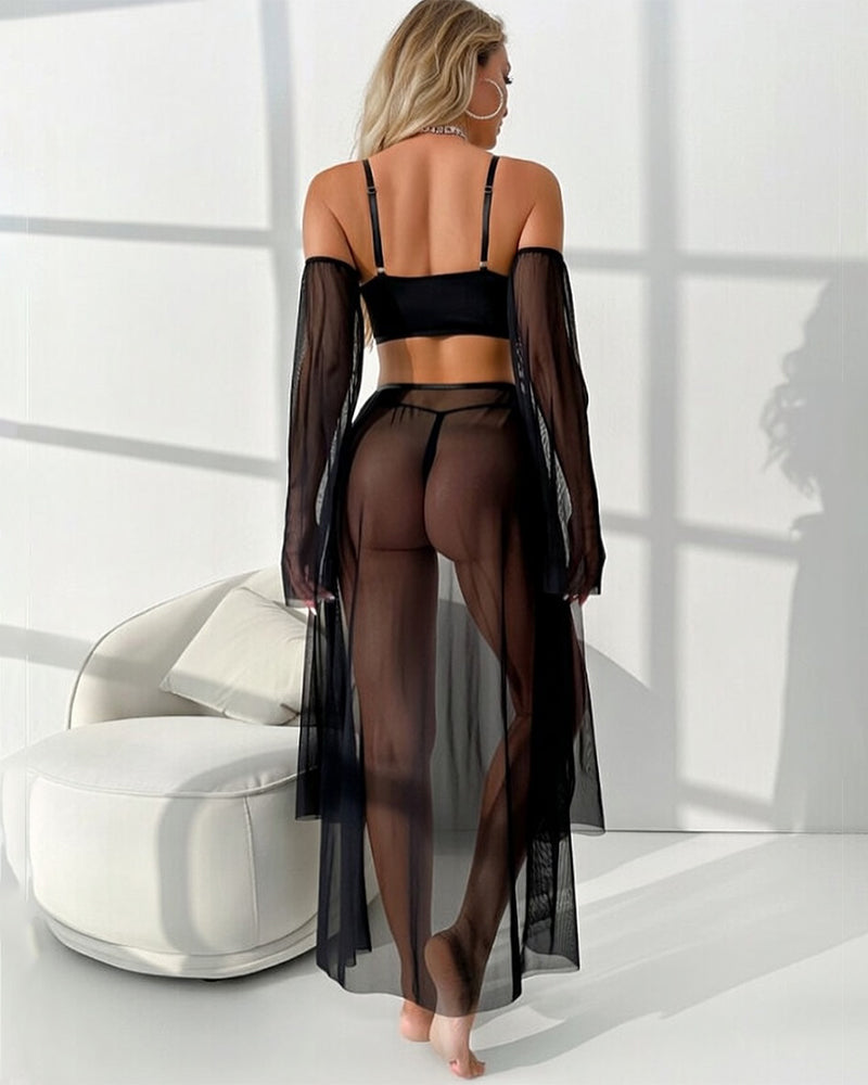 Glamorous Mesh Fringe Draping Lingerie Set